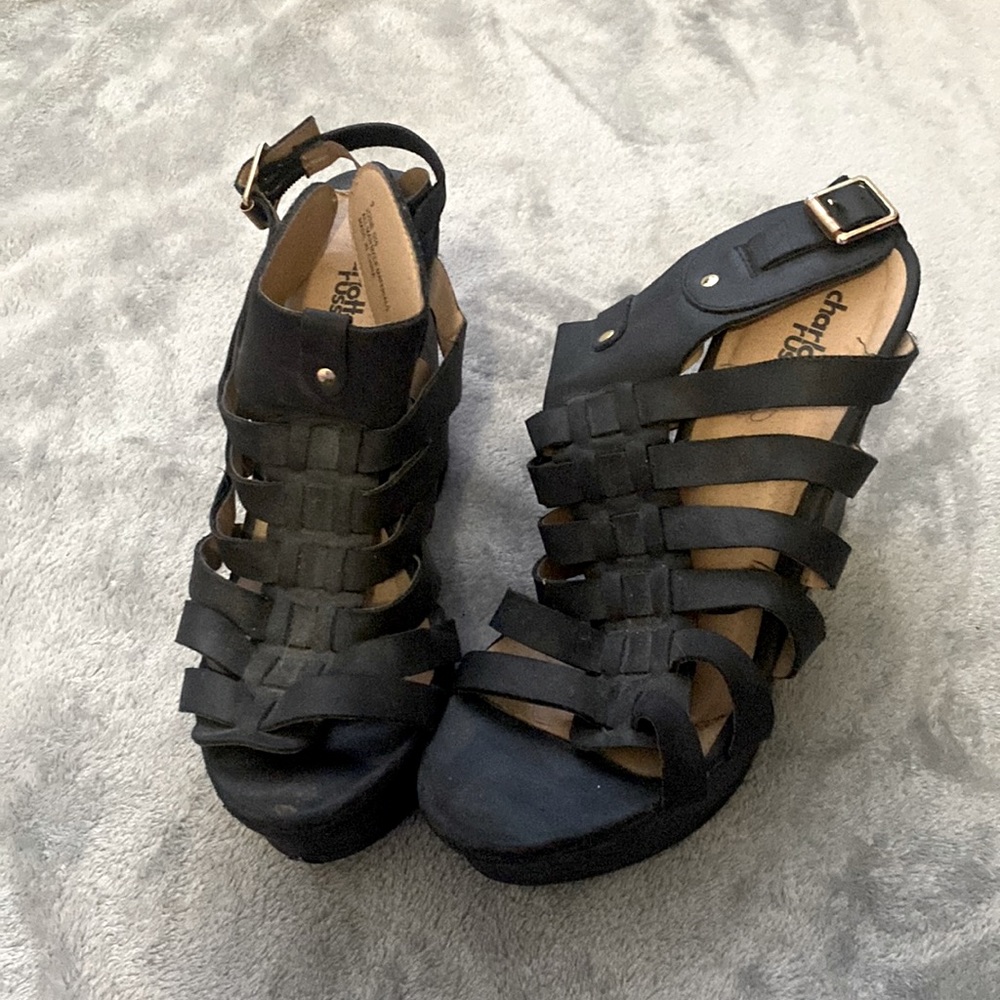 Black wedge sandals-women’s size 9